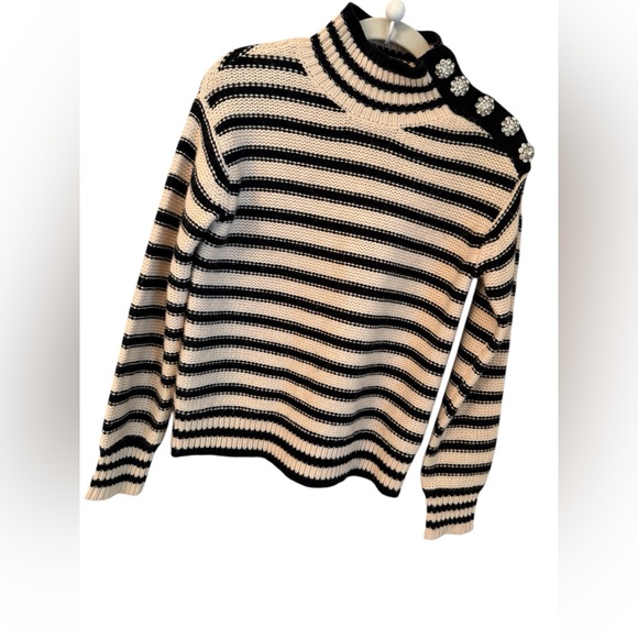 J.Crew Sweater Striped Mockneck Sweater Jeweled Shoulder Buttons XXS NWT - Picture 1 of 10